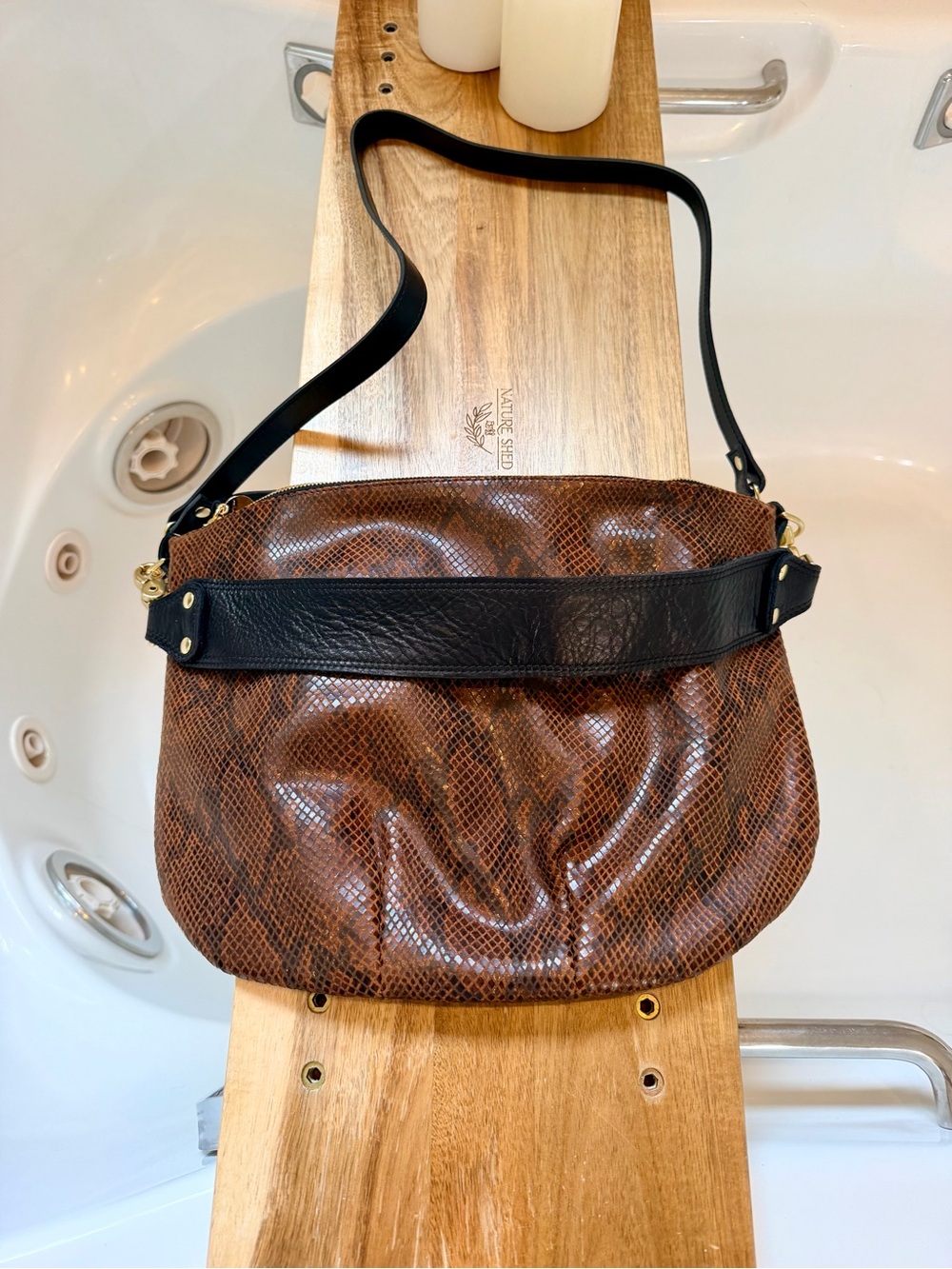 Clare V Moyen Messenger Auburn Embossed Python NWT $495
